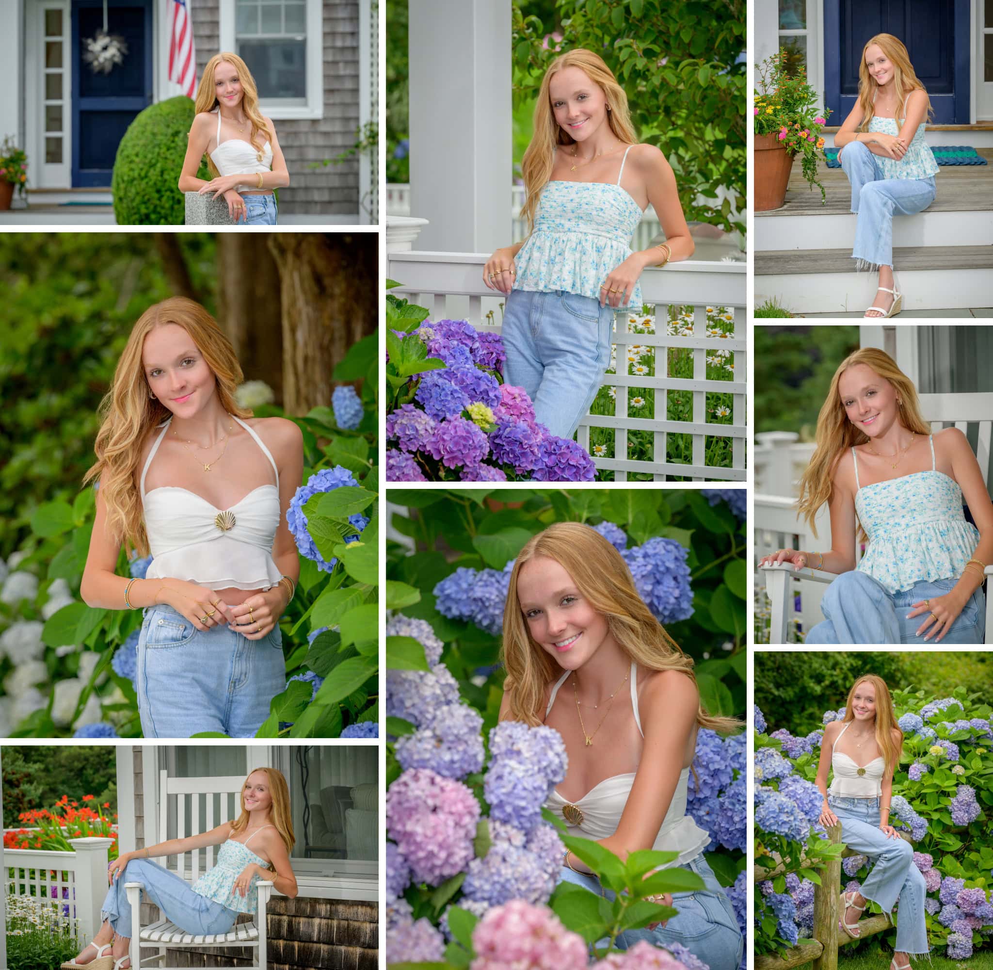 at home senior portraits in a yard in chatham, massachusetts on cape cod