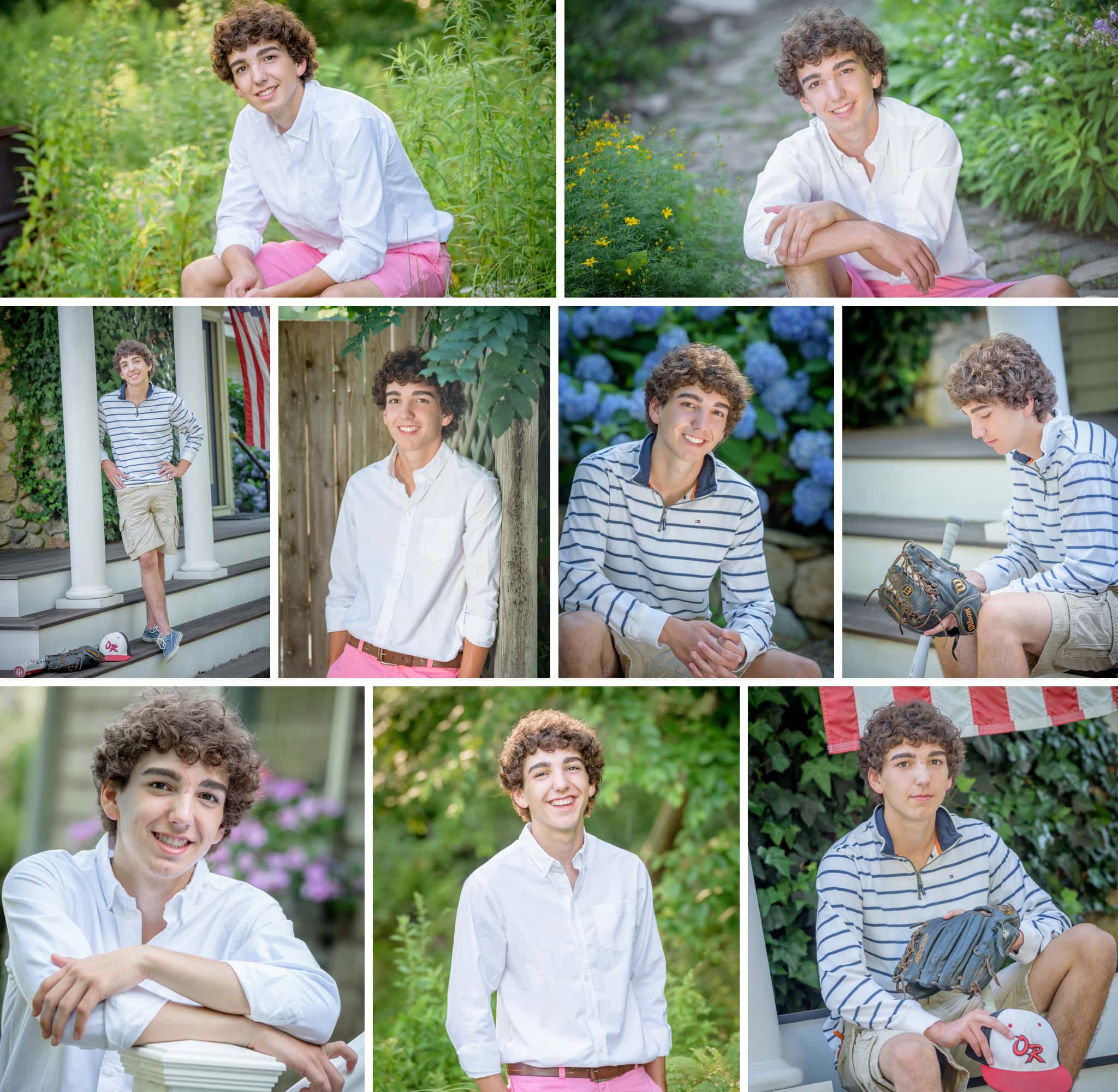 senior portraits in a yard in a home in rochester, massachusetts