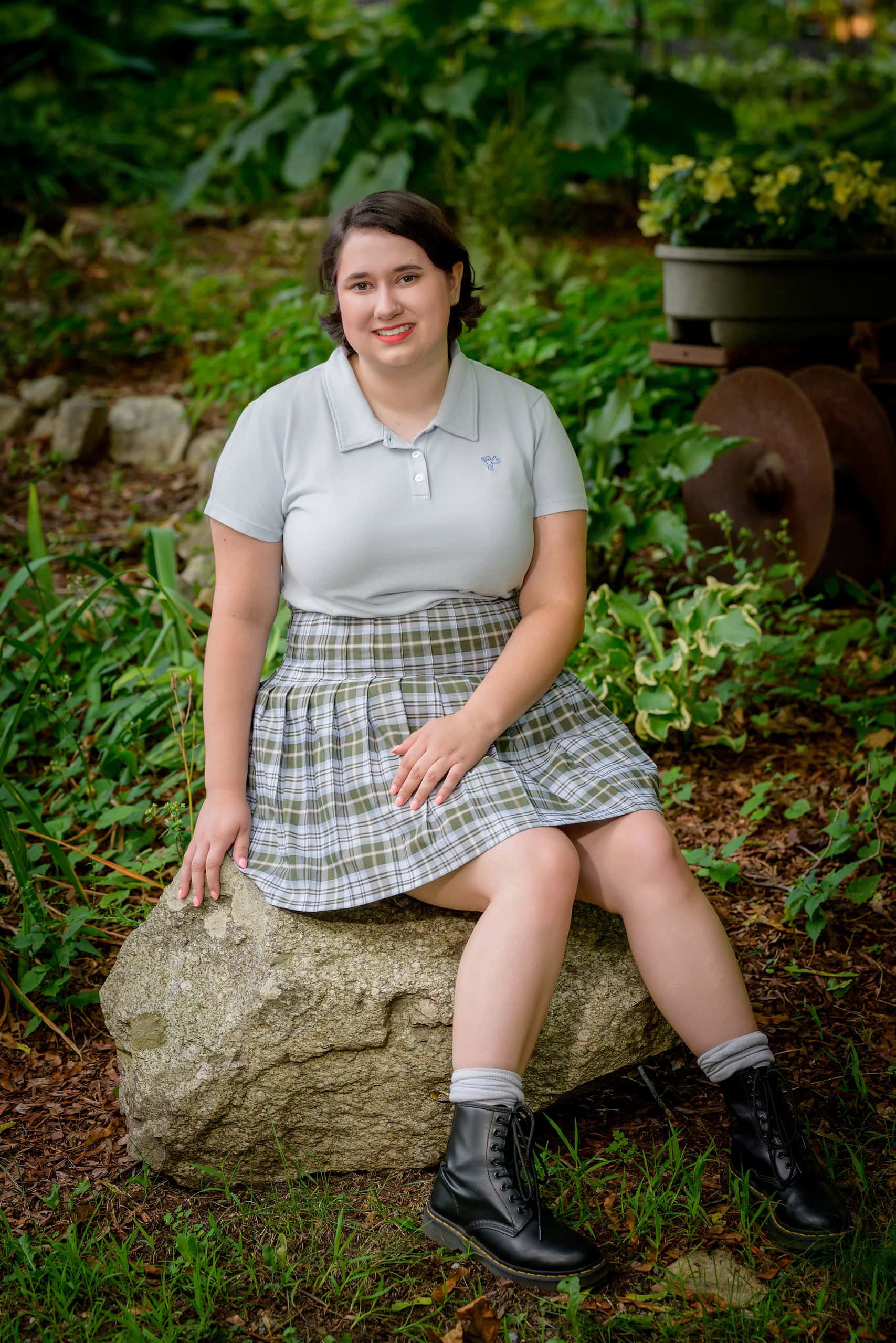 Senior picture of a high school girl in her own backyard in southeastern massachusetts
