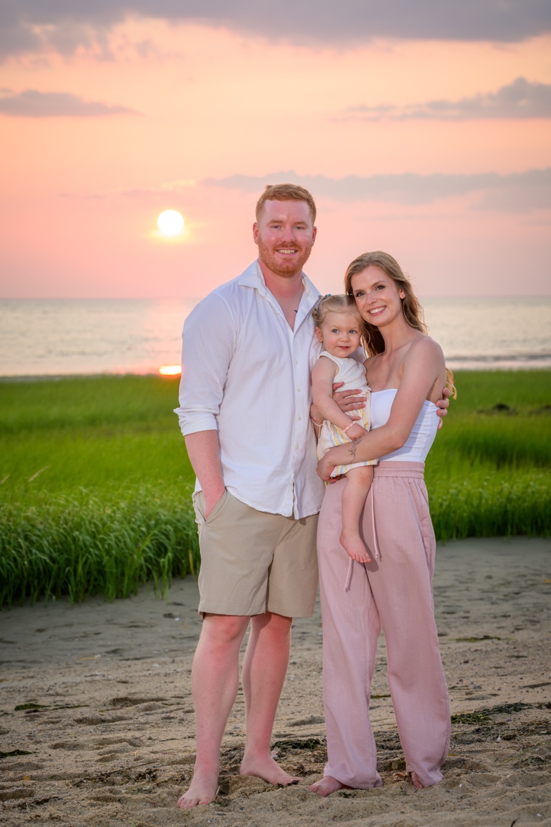 family portait with toddler at first encounter beach on cape cod massachusetts
