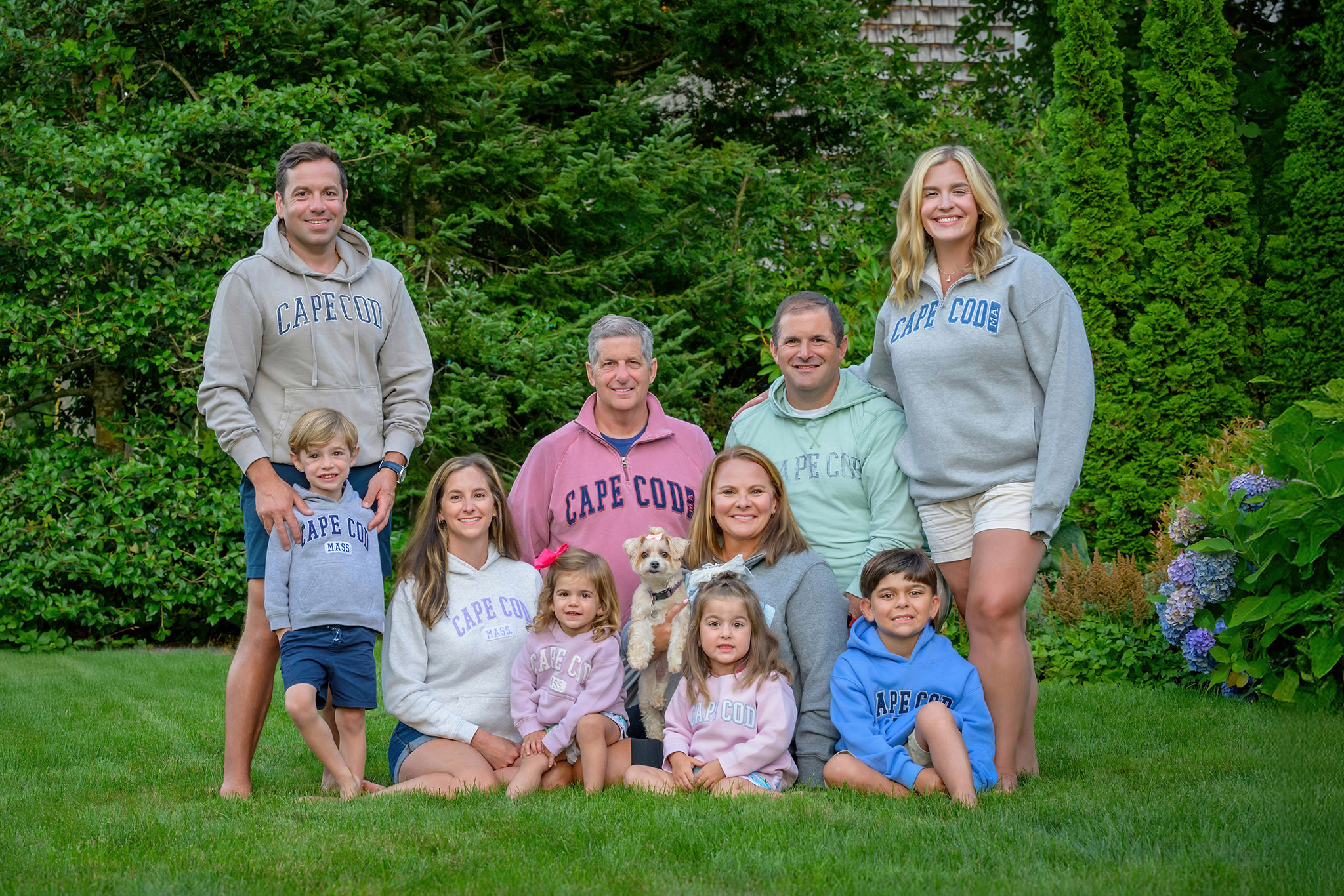 family portrait taken at a cape cod house while on vacation